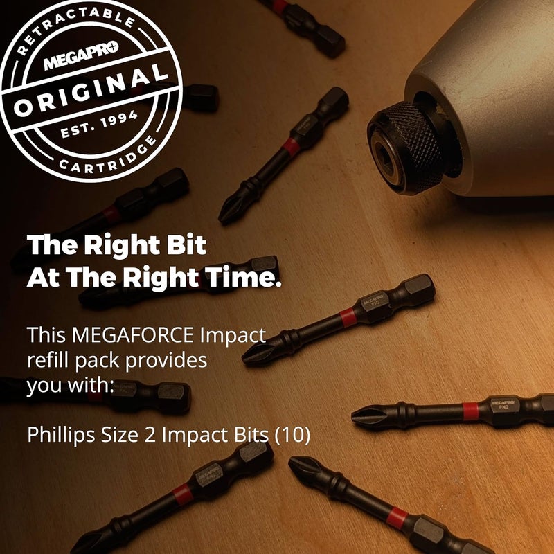 Megapro Megaforce Impact Bits | Specially Modified S2 Steel | Magnetic Pickup | Black Oxide Finish (Refill Pack (Phillips #2)) - Image 2